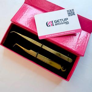 GETUP BROSONS แหนบติดขนตาเคลือบทอง เครื่องมือแยกขนตาแบบแม่นยำ พร้อมกล่องบรรจุภัณฑ์แบบด้ามจับเพชร - Product Image 4