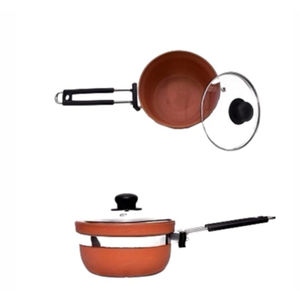 Poêle en terre cuite avec couvercle, poignée en plastique, sans revêtement intérieur, pour cuisinières à gaz et à induction - Product Image 1