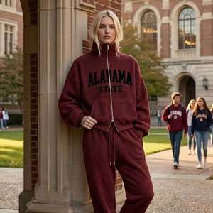 Customized Unisex Winter Tracksuit Full <b>Zip</b> <b>up</b> V-neck Elastic Waist 100% Cotton Printed Breathable Comfortable - Product Image 1