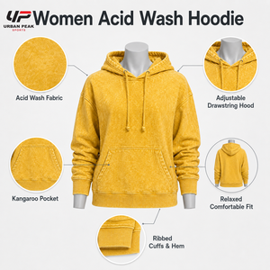 Comfortable Women Acid Wash <b>Hoodie</b> With Washed Color Variations <b>Cozy</b> Interior And Practical Pullover Design For Everyday Use - Product Image 6