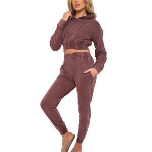Conjunto de Sudadera y Pantalones Jogger de Invierno para Mujer, con Capucha, Lavado Ácido, Color Sólido, Transpirable, con Logotipo Personalizado, Venta al por Mayor - Product Image 1