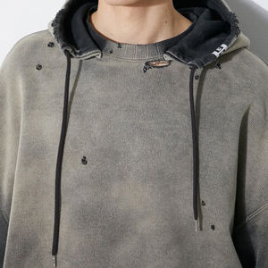 Sweat à capuche oversize pour homme, personnalisé, à manches longues, effet délavé soleil et usé, style designer, avec fermeture éclair, effet délavé à l'acide, pour l'hiver - Product Image 4