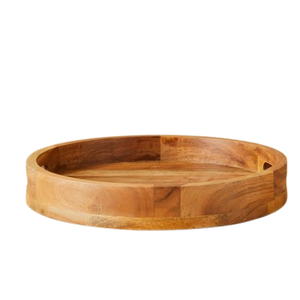 Grands plateaux de service en bois d'acacia brun, de forme arrondie, pour biscuits, dîners, collations et charcuteries - Product Image 1