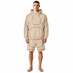 Custom Logo Shorts Piping <b>Zip</b> <b>Hooded</b> Jackets Tracksuit Reflective Nylon Unisex Heavyweight Windproof Spring 2 Piece Set - Product Image 5