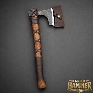 Hache à barbe viking médiévale antique forgée à la main en acier à haute teneur en carbone avec housse en cuir et enveloppe de poignée Dark Hammer - Product Image 1
