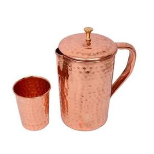 Juego de Servir Agua de Cobre Puro Auténtico con Jarra con Tapa y Dos Vasos de Cobre, Juego de Bebidas Tradicional para Restaurante, Hotel y Cocina - Product Image 1