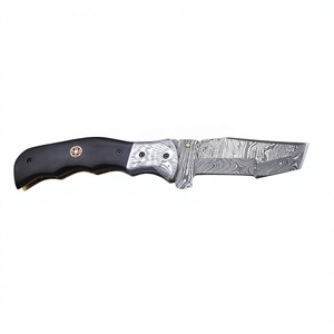 Nouveau couteau pliant DIY OEM Tracker en acier Damas avec manche en corne de taureau, système Liner Lock, lame pointe clip de 2 mm pour le camping et la chasse en extérieur - Product Image 2