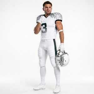 Custom Digital Printed American Football Uniform in White with Green Color Combination Breathable Sports Clothings at Wholesale - Product Image 2