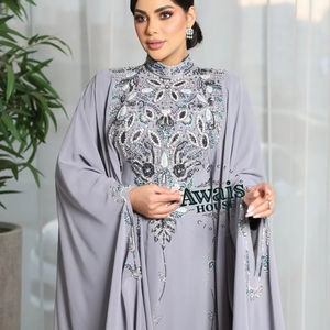 Venta al por mayor AWAIS HOUSE - Nuevo conjunto de lujo de 2 piezas para mujer musulmana, modesto, de gasa sólida con cuentas, lavable, túnica larga hasta el suelo, corte A, con sujetador incorporado. - Product Image 2