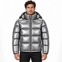 Veste d'hiver matelassée brillante pour homme, manteau à capuche rembourré, col montant, poches zippées, vêtements décontractés urbains pour temps froid
