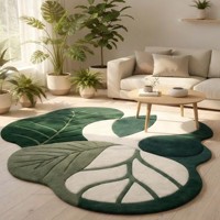 Leaf Shaped Rug, Irregular Moss Green Area Rug, Aesthetic Hand Tufted Plant Botanical Carpet For Living Room Bedroom Home Decor