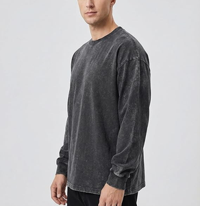 T-shirts en coton surdimensionnés pour hommes de qualité supérieure, col rond, coupe vintage, manches longues, décontractés, pour la gym et l'entraînement - Product Image 2
