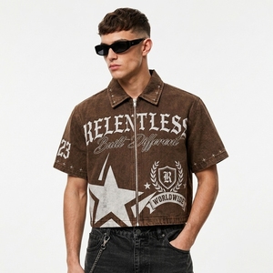 Chaqueta de mezclilla para hombre 100% algodón, lavada, personalizada, de manga corta, con cremallera frontal, estilo urbano, estampada, para verano, otoño e invierno, proveedor - Product Image 1