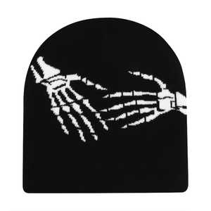 Unisex Black Beanie Hat With Green Skeleton Hands Pattern 100% Acrylic Knitted <b>Winter</b> <b>Cap</b> Casual Street Style Adult 56-58CM - Product Image 5