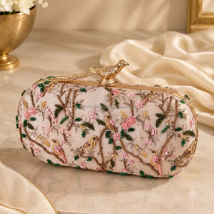 Floral Embroidered Half Moon Beaded Clutch Pearl Evening Bag Wedding Bridal Party Purse Handmade Fashion Sparkling Waterproof - Product Image 3