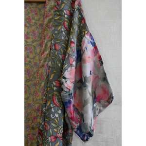 Handmade Indian Silk <b>Kimono</b> <b>Robe</b> Women <b>Long</b> Printed Lounge Gown Nightwear Gift for Her - Product Image 2