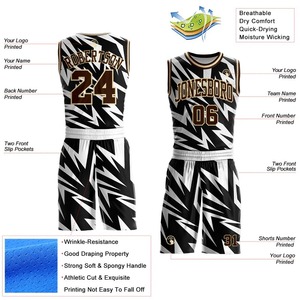 Ensemble de maillots de basket-ball sublimés personnalisés, unisexe, adulte, noir et blanc, imprimé géométrique, nom de l'équipe, numéro 00, maille respirante - Product Image 2