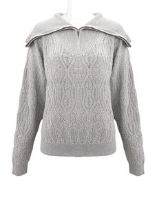 Women's Cable Knit Pullover <b>Sweater</b> With Sailor Collar Zip Front Full Sleeve Winter Knitted Top - Product Image 1