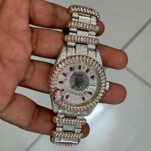 Splendid Gift Jewelry Luxury Moissanite & Silver <b>Watch</b> 28mm Case Sapphire Crystal Dial ETA Quartz Movement Hidden <b>Clasp</b> <b>for</b> Men - Product Image 1