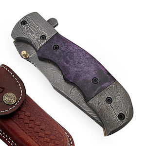 Couteau de poche en acier Damas avec motif de lame artistique, couteau pliant Damas fait main avec action d'ouverture fluide - Product Image 2