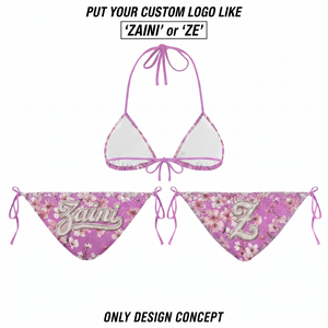 Women High Waist Triangle <b>String</b> <b>Bikini</b> Set Premium Solid Plunge Neck 100% Polyester Custom Sublimation Print Logo Button OEM - Product Image 2