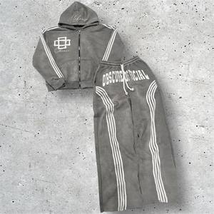 Conjunto de Chándal Obscure con Sudadera con Capucha y Cremallera Completa y Pantalones, Unisex, Estilo Urbano, Casual, Holgado, Otoño, 100% Algodón Transpirable - Product Image 5
