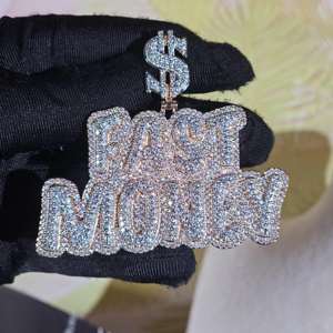 จี้ห้อยคอแบบกำหนดเองสุดหรูหราประดับเพชรโมอิสซาไนต์รูปสัญลักษณ์ดอลลาร์ สไตล์ฮิปฮอป - Product Image 2