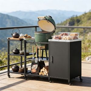 Barbecue noir avec table et armoire de rangement intégrée - Product Image 1