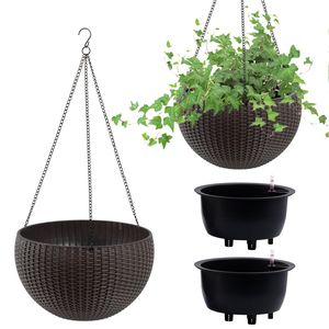 Grande Vaso Sospeso Autoirrigante da 13,4 Pollici Ispirato al Rattan, Resistente alla Decomposizione delle Radici, con Serbatoio d'Acqua, Accessorio per Cesti Sospesi - Product Image 6
