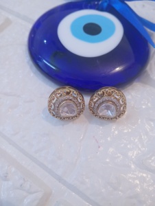AMAIRA JEWELS Vintage 22K Gold Plated Oval Shape <b>Crystal</b> Rhinestone Bezel Setting <b>Stud</b> <b>Earrings</b> Women Everyday Wear Ethnic Party - Product Image 4