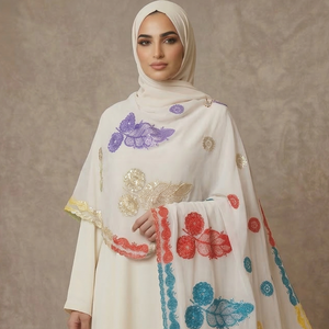 Nouveau design 2026 – Châle en mousseline brodé de strass floraux, léger, pour femmes musulmanes, style Dubaï, élégant foulard hijab - Product Image 1