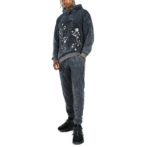 Ensemble de survêtement personnalisé pour homme, effet délavé, avec sweat à capuche et pantalon de jogging, 100% coton respirant, style streetwear, fournisseur OEM - Product Image 1