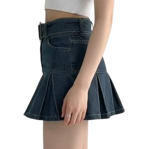 กระโปรงยีนส์เอวสูงทรง Y2K สำหรับผู้หญิง กระโปรงมินิจีบพร้อมเข็มขัด สไตล์ลำลองสำหรับฤดูร้อน แฟชั่นเกาหลี - Product Image 3