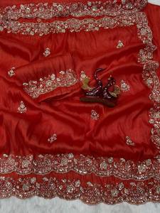 New Embroidered Designer Saree With Floral Motifs And Sequin Work For <b>Wedding</b> Occasions - Product Image 5
