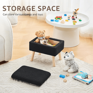 Black Rectangular <b>Storage</b> Ottoman with Teddy Fleece Upholstery Solid Wood Legs Foot <b>Stool</b> Bench for Entryway - Product Image 6