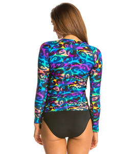 Haut de bain anti-UV en Spandex et Polyester pour femme, manches longues, imprimé léopard arc-en-ciel, collection Premium 2026, idéal pour les activités de plein air - Product Image 3
