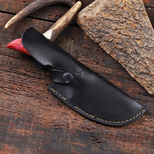 Cuchillo de caza y desollado de hoja fija de acero inoxidable con gancho para el intestino, mango de resina, espiga completa, personalizado OEM/ODM, con funda de cuero - Product Image 6
