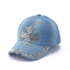 Fashion Embroidery Denim Waterproof Sporty <b>Baseball</b> <b>Cap</b> with Rhinestones Washed Design for Unisex Outdoor Sun Protection - Product Image 5
