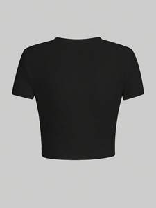 OEM Custom Logo Sparkle <b>Rhinestone</b> Crop T Shirt Women Slim Fit Short Sleeve Fashion <b>Top</b> Cotton Casual Streetwear women's shirt - Product Image 3