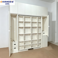 Lit mural pliant invisible rotatif en bois, design moderne personnalisable, taille double/queen, avec bibliothèque et armoire, vente chaude