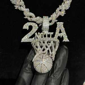 Pendentif de basket-ball en argent 925 et moissanite, plaqué rhodium, breloque en forme de panier de basket-ball, collier hip-hop pour homme, breloque à thème - Product Image 1