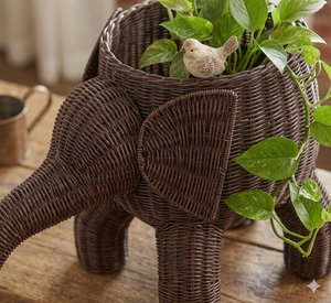 Panier de rangement en rotin fait main en forme d'éléphant, écologique, en osier, organisateur de jouets, décoration pour la maison, pot de fleurs ou de fruits - Product Image 4