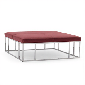 Table basse ottoman style farmhouse pour salon, avec base en métal inoxydable et plateau en mousse, forme carrée - Product Image 1