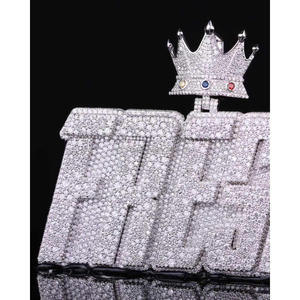 Pendentif personnalisé avec nom, couronne, diamant de laboratoire VVS, argent sterling 925, plaqué rhodium, or, collier hip hop glacé, bijoux de luxe - Product Image 4