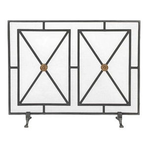 Crossbuck Farmhouse Metal Fireplace <b>Screen</b> Double <b>Door</b> Fine <b>Mesh</b> Spark Guard with Decorative Steel Hearth Protector - Product Image 2