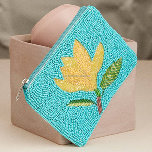 Bolso de Mano Magnético de Seda con Cuentas Florales Amarillas, Plegable, Hecho a Mano, con Lentejuelas en Forma de Flor, Color Azul Agua, Mini Bolso, Regalo de Primavera/Verano para Ella - Product Image 2