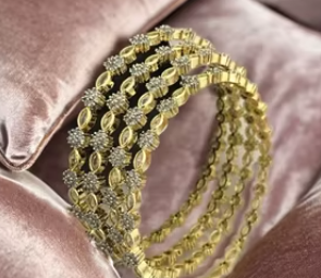 Trendy Gold Plated CZ <b>Bangles</b> <b>Set</b> in Brass with American Diamonds for Women and Girls for Bridal and Festive Wear - Product Image 2