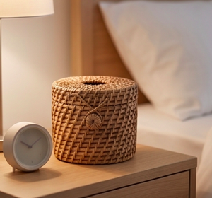 Porte-serviettes rond élégant en rotin pour une utilisation contemporaine dans la salle à manger, la cuisine et comme accessoire décoratif. - Product Image 2