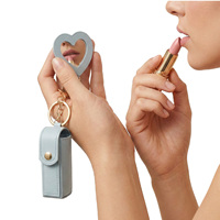 Porte-rouge à lèvres personnalisé en cuir PU avec miroir en forme de cœur, mini étui de rangement pour maquillage, breloques pour sacs, cadeaux promotionnels pour marques de beauté