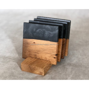 Juego de Posavasos Cuadrados Bohemios de Diseño Único, Mitad Madera, Mitad Resina Azul con Patrón, 5mm de Grosor, Diámetro Personalizable, Ecológicos - Product Image 2